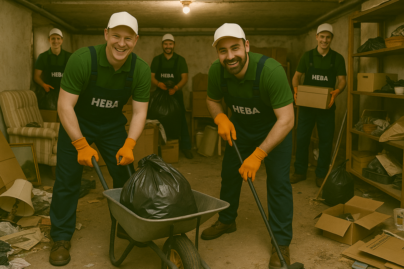 HEBA Mitarbeiter räumen einen Keller auf
